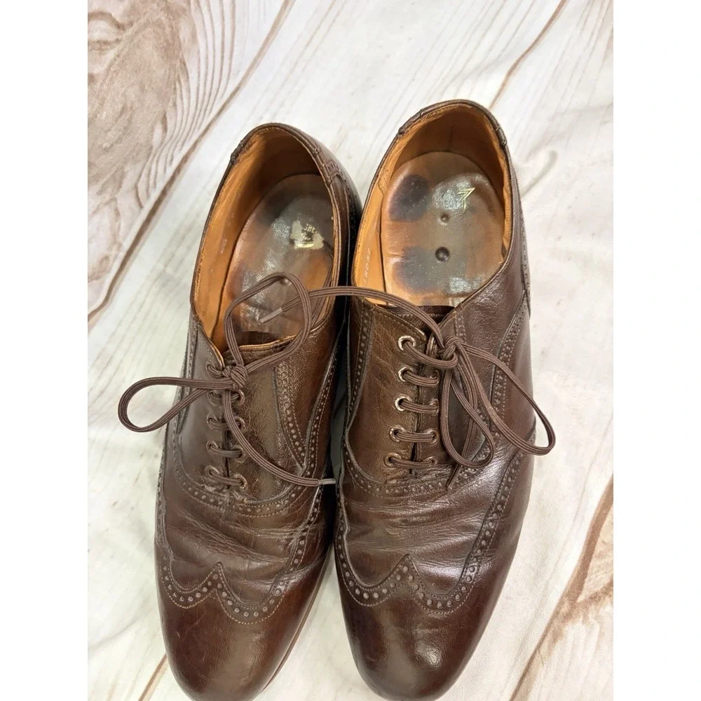 Vintage Florsheim Imperial Longwing Brogue Oxford Brown Leather USA 9 D